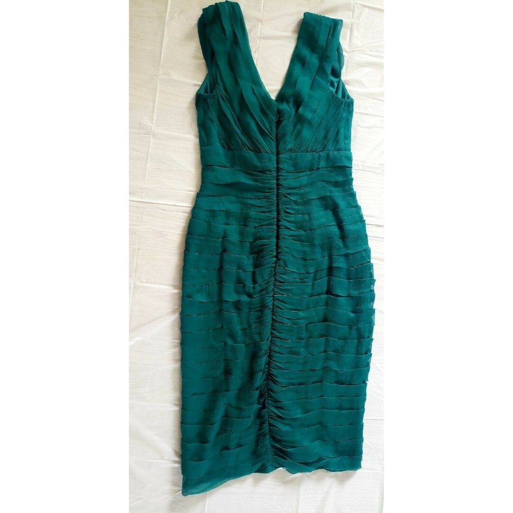 Tadashi Collection Womens Tiered Chiffon Sleeveless Sheath Dress Green Size 6